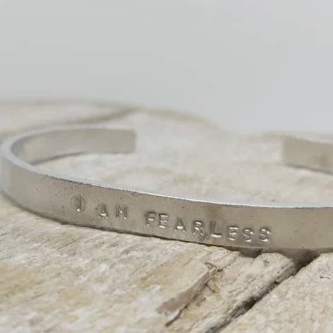 I Am Fearless Silver Cuff for wholesale by benny and the moo
