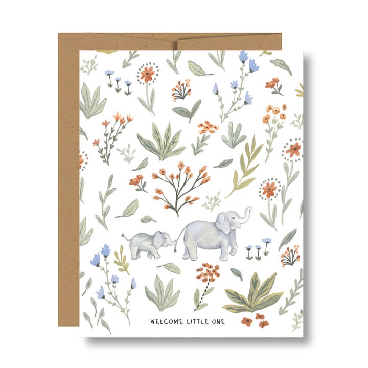 Welcome Little One elephant Baby wenskaart voor wholesale door Jessica Frasz Studio