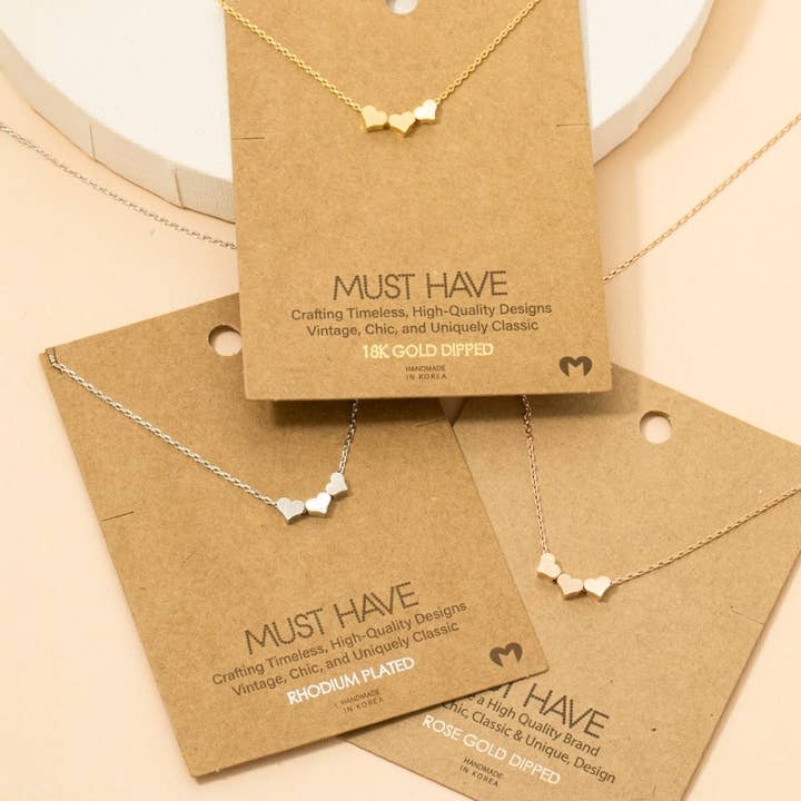 Fame Accessories - Wholesale Pendant/Charm Necklace - Three Dainty Hearts Necklace