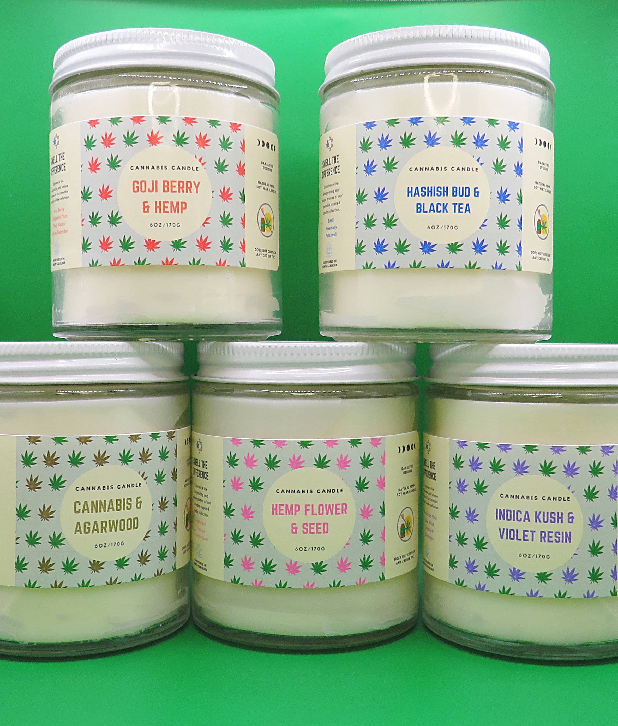 Daralyn's Designs – Vela em jarro/copo por atacado – Vela de cannabis | 6oz | Cera de cânhamo2