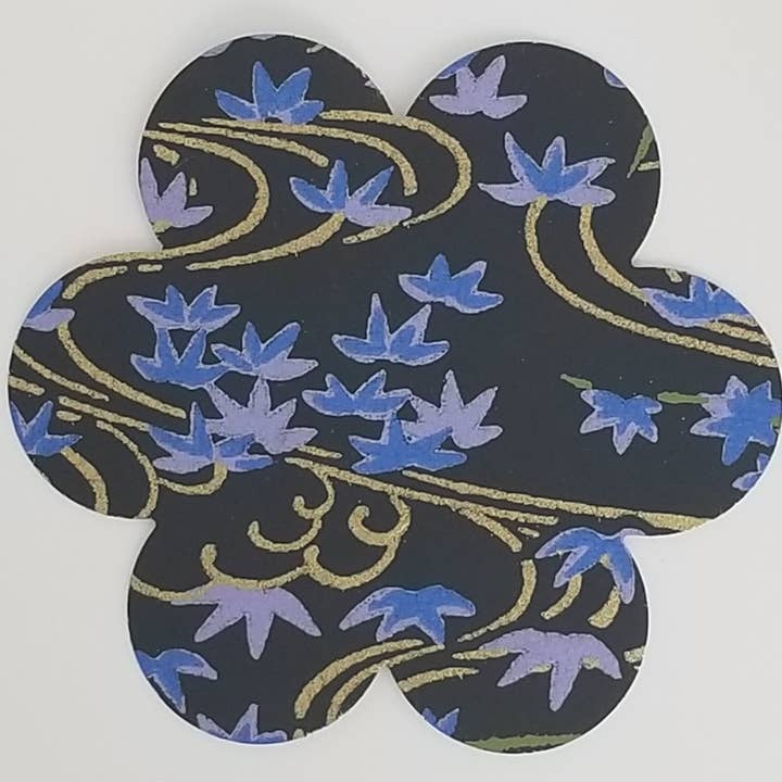061 Purple Leaves on Black Chiyogami for wholesale by Sweet Space Studio