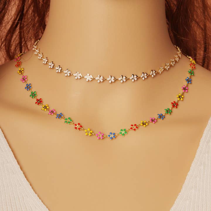 Guld lækker emalje blomst kæde af Yard/halskæde, Varenummer #LS12 for engroshandel hos BestBeads&Beyond
