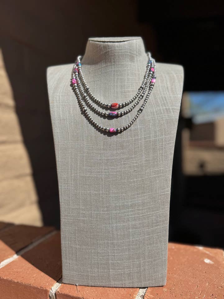 Handcrafted Sterling Silver & Pink Dream 4-6mm Beaded Necklace for wholesale by Nizhonitradersllc