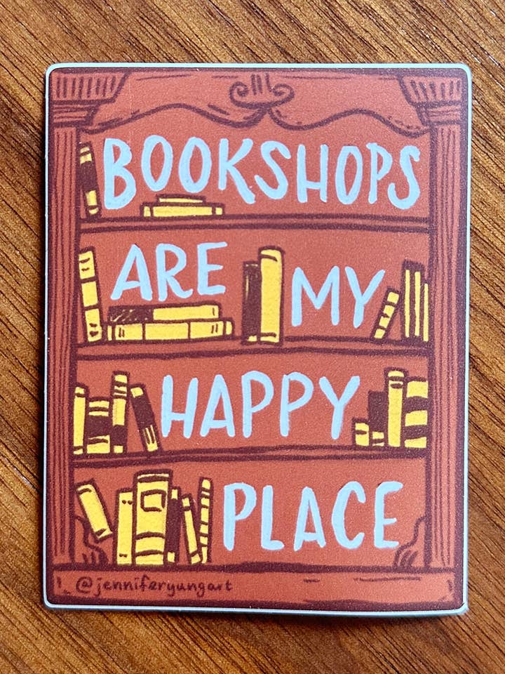 Les librairies sont mon endroit heureux Autocollant pour étagères à livres pour la vente par Jennifer Yung Art