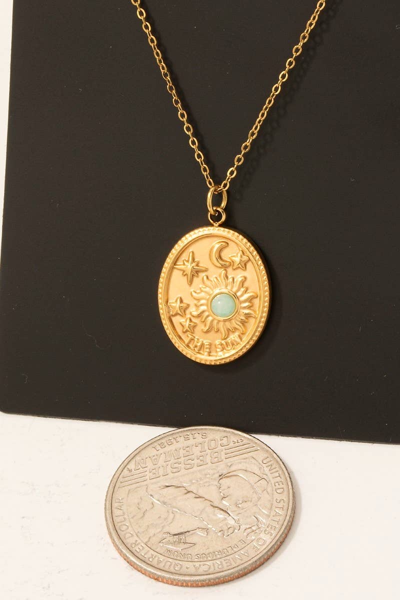 Fame Accessories - Wholesale Pendant/Charm Necklace - Stainless Steel Sun Moon And Stars Oval Pendant Necklace2