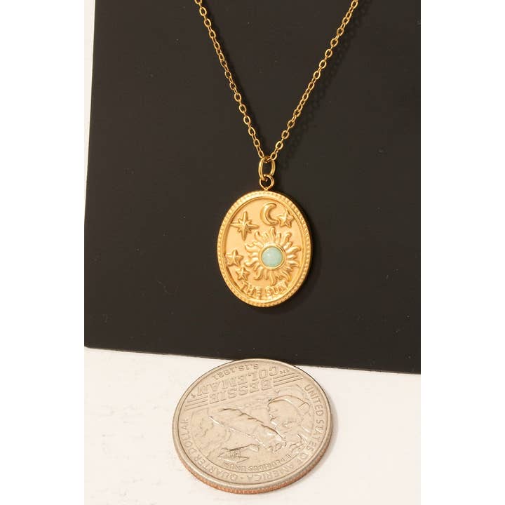 Fame Accessories - Wholesale Pendant/Charm Necklace - Stainless Steel Sun Moon And Stars Oval Pendant Necklace2
