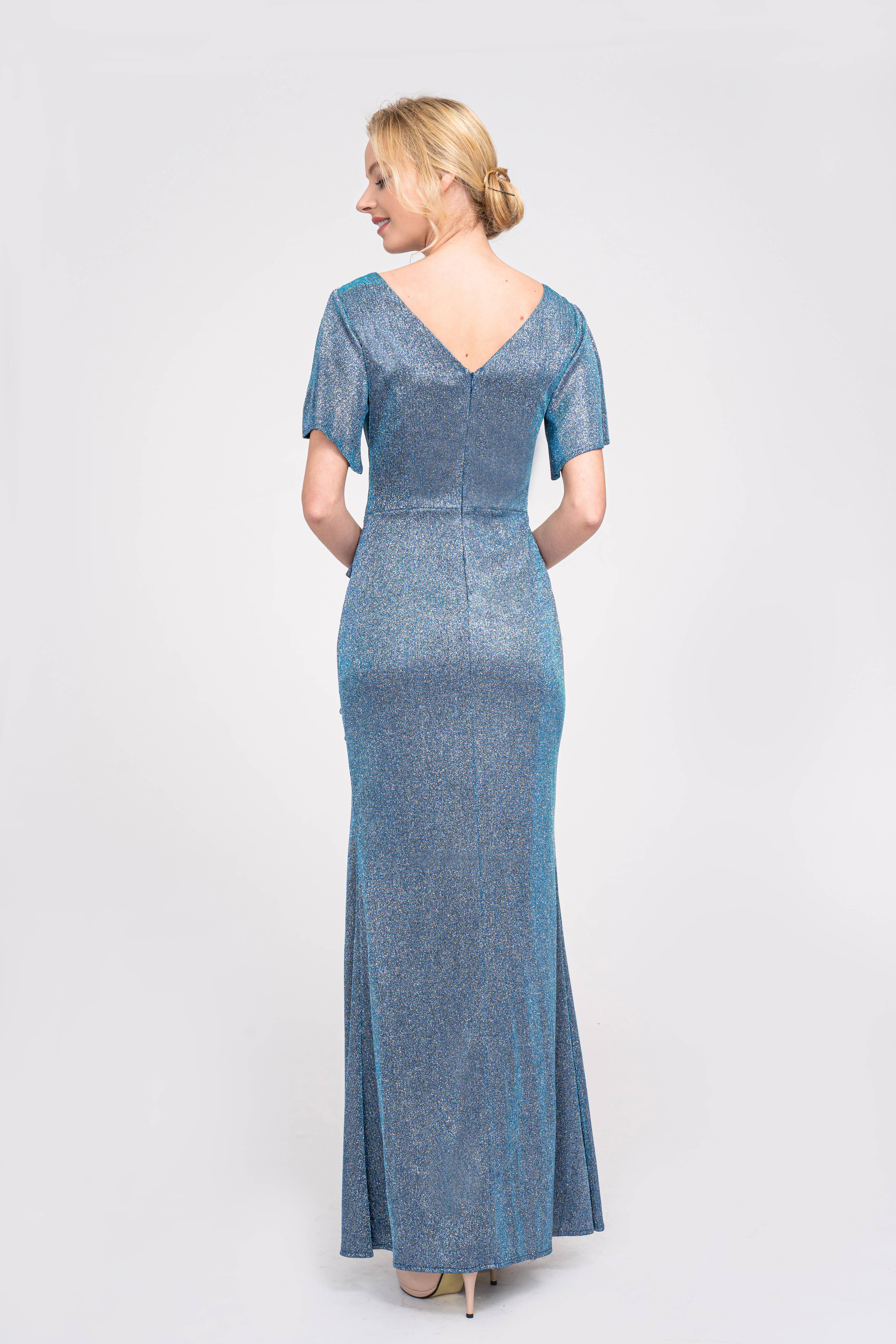 Lautinel – Vestido comprido - Mulher por atacado – Vestido de festa justo com paetês e fenda R18379