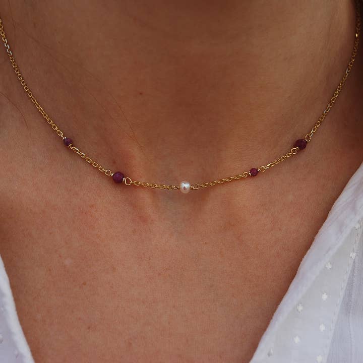 Ruby-pearls necklace, silver 925 necklace, gemstone necklace for wholesale by Yneda Jewels