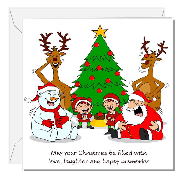 Lustige Weihnachtskarte für besondere Freunde oder Familie — Love Laughter Memories — Santa Elves Reindeer Snowman — humorvoll/humorvoll für den Großhandel von Swizzoo Cards