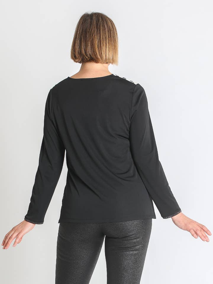 BLACK 371450N BICOLOR CHIFFON BLOUSE WITH SLITS for wholesale on Faire3