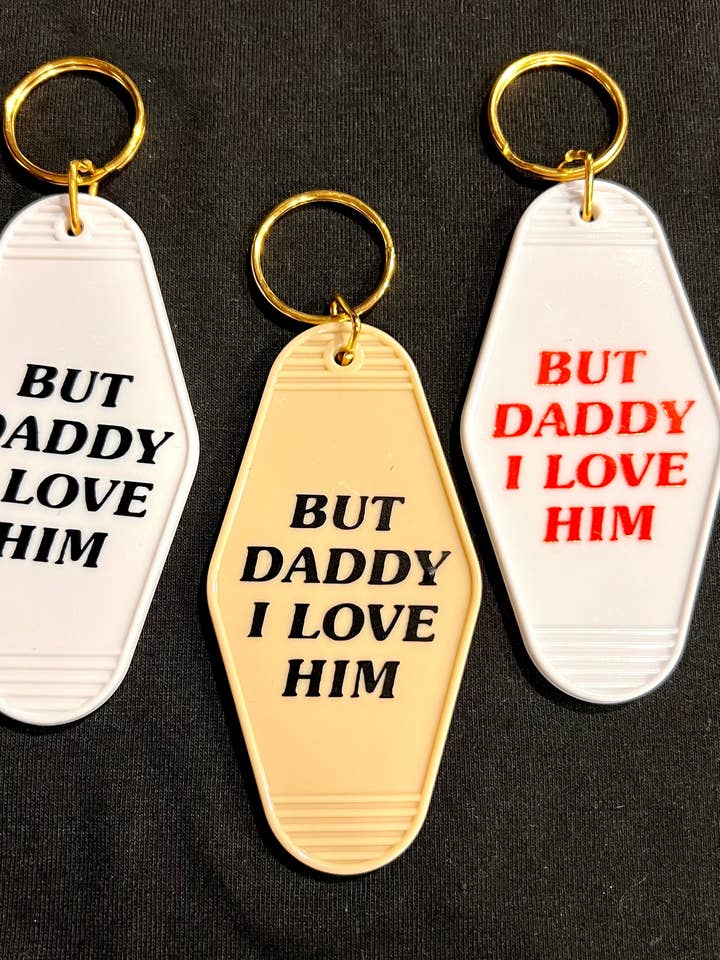 i love him motel style keychain for wholesale by Honey Rose Collective