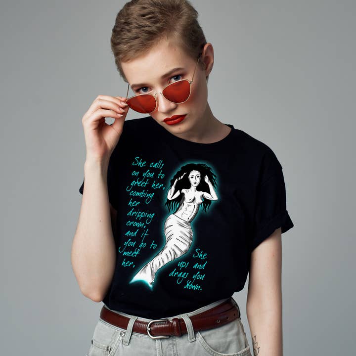 Mermaid T-shirt - Black - 100% Cotton - Regular/Fitted for wholesale by Hannah Kate Makes