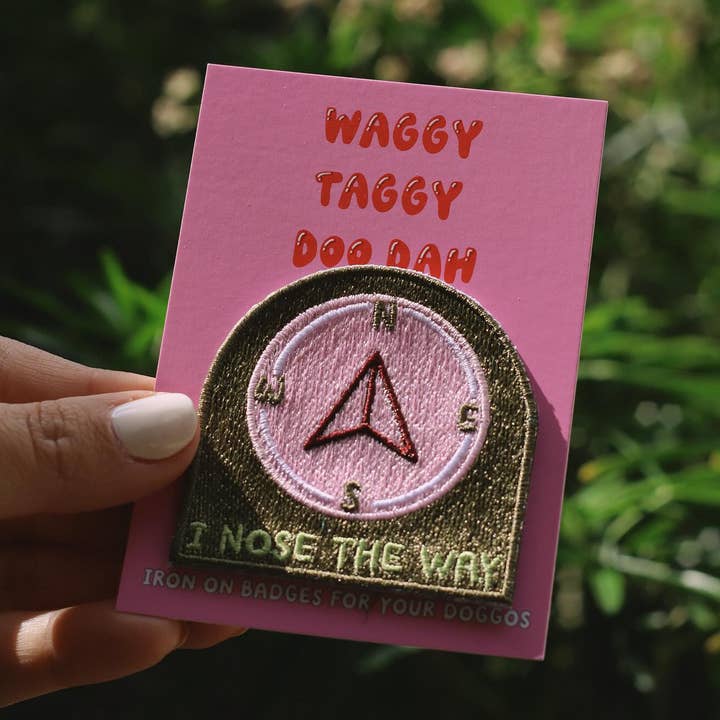 Nose the way Embroidered Iron on patch for dog bandanas for wholesale by Apex Pet Products (Meaty Bubbles)