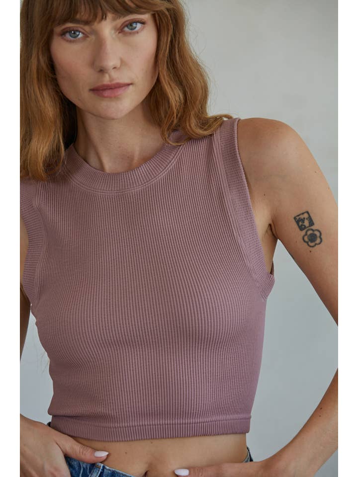 By Together - Wholesale Knit Top - Women's - S1106N | Knit Seamless Ribbed Round Neck Sleeveless Top