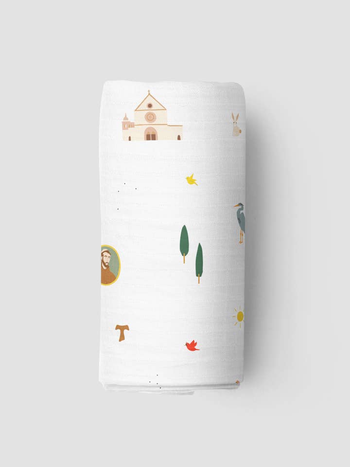 Saint François Couverture pour bébé Saint Francis Muslin Swaddle en vente sur Faire1