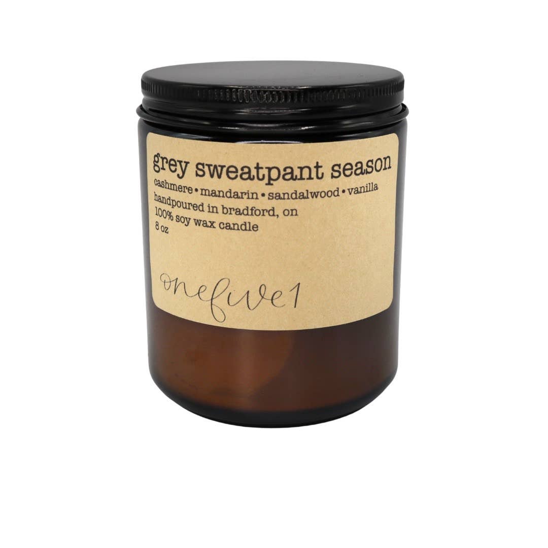 onefive1 – wholesale Jar/filled candle – grey sweatpant season soy wax candle -COZY/ FOR HIM | FALL1