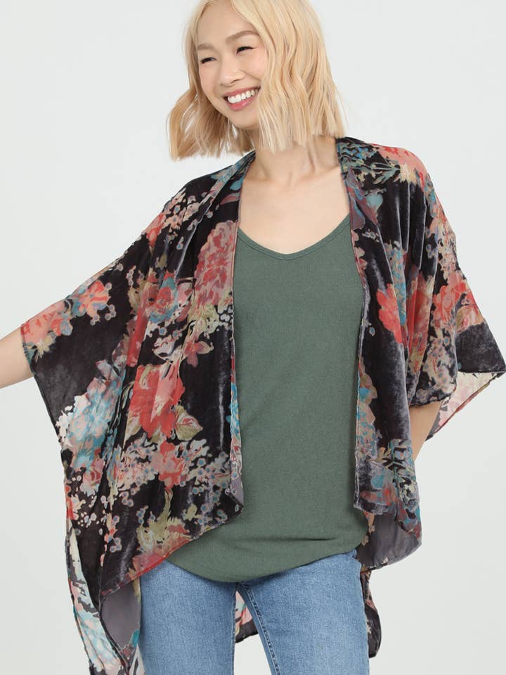 X2ED1-BW86 BURNOUT VELVET KIMONO for wholesale by ANGIE