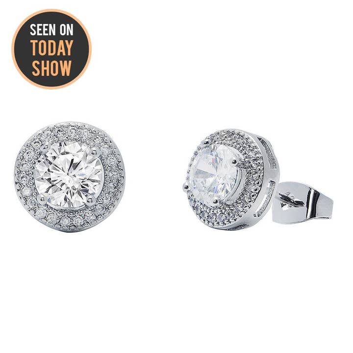 Mariah - Orecchini Halo in oro bianco 18 carati con cristalli di zirconia cubica per la vendita all'ingrosso da parte di Cate & Chloe Jewelry