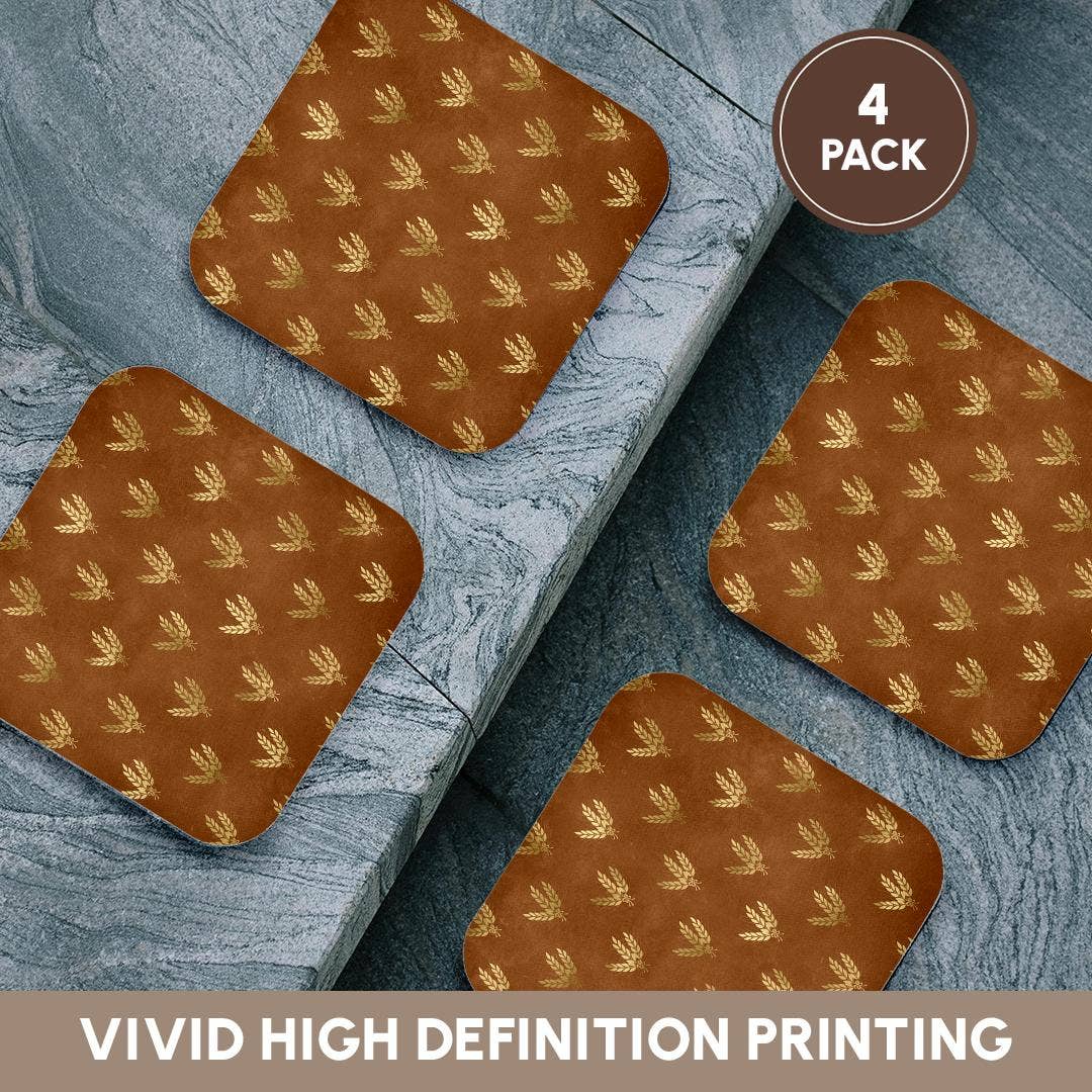 3dRose - Wholesale Coasters - 3dRose, Chic Brown and Image Of Gold Wheat Pattern, Coaster12