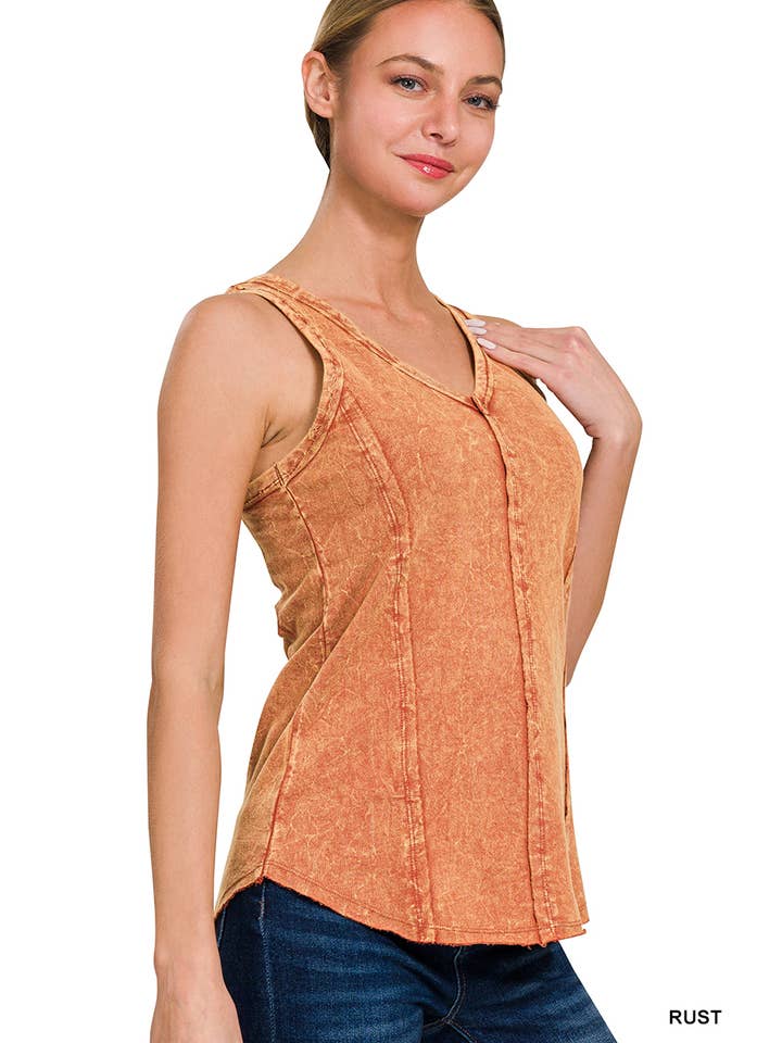 42POPS - Wholesale Tank Top - Women's - `.FRENCH TERRY CRINKLE WASHED RAW EDGE V-NECK SLEEVEL15