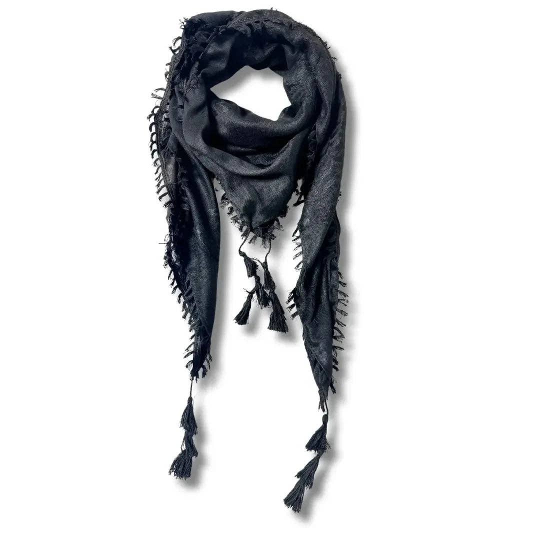 Palestinian Elegance - Wholesale Scarf - Women's - Black on Black Kuffiyeh – Handcrafted Palestinian Scarf with Traditional Elegance0