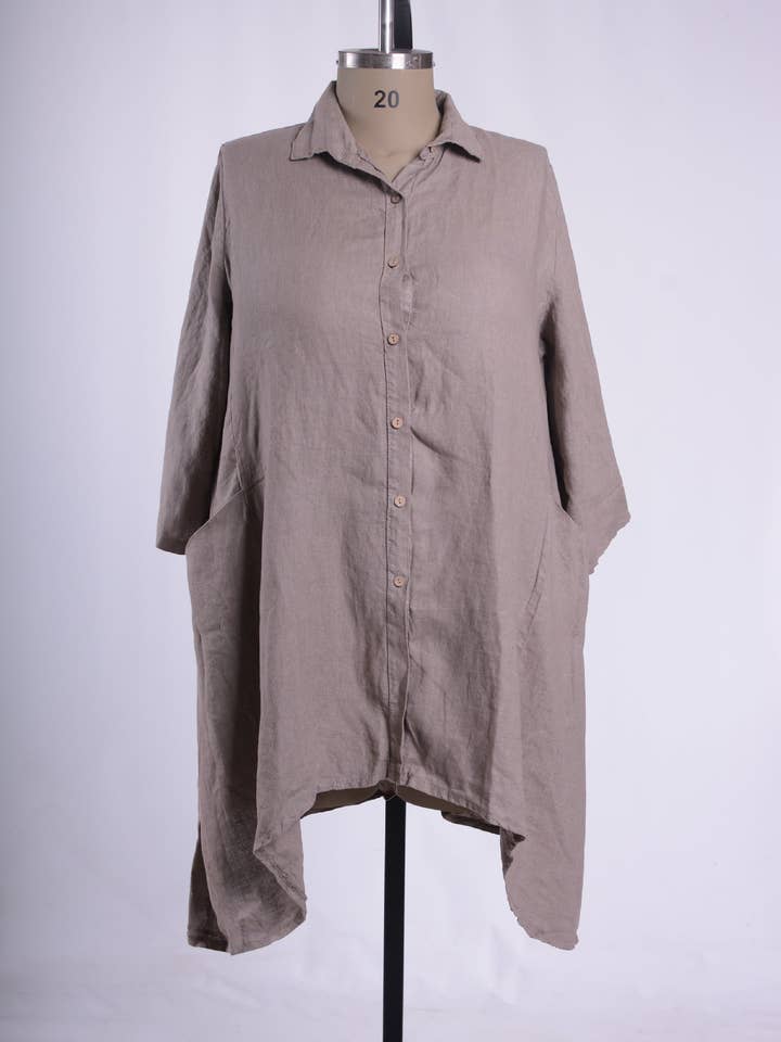 Vestido camisero de lino grueso de talla grande - 9445 para venta al por mayor de Jeld Wholesale