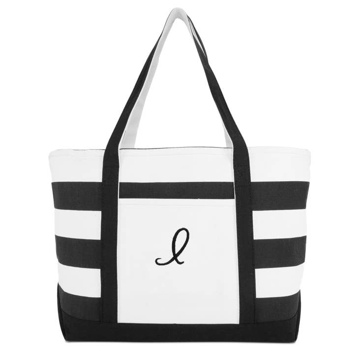 Dalix - Wholesale Tote bag – Women's - DALIX Womens Personalized Striped Tote Bag Black Letter A-Z28