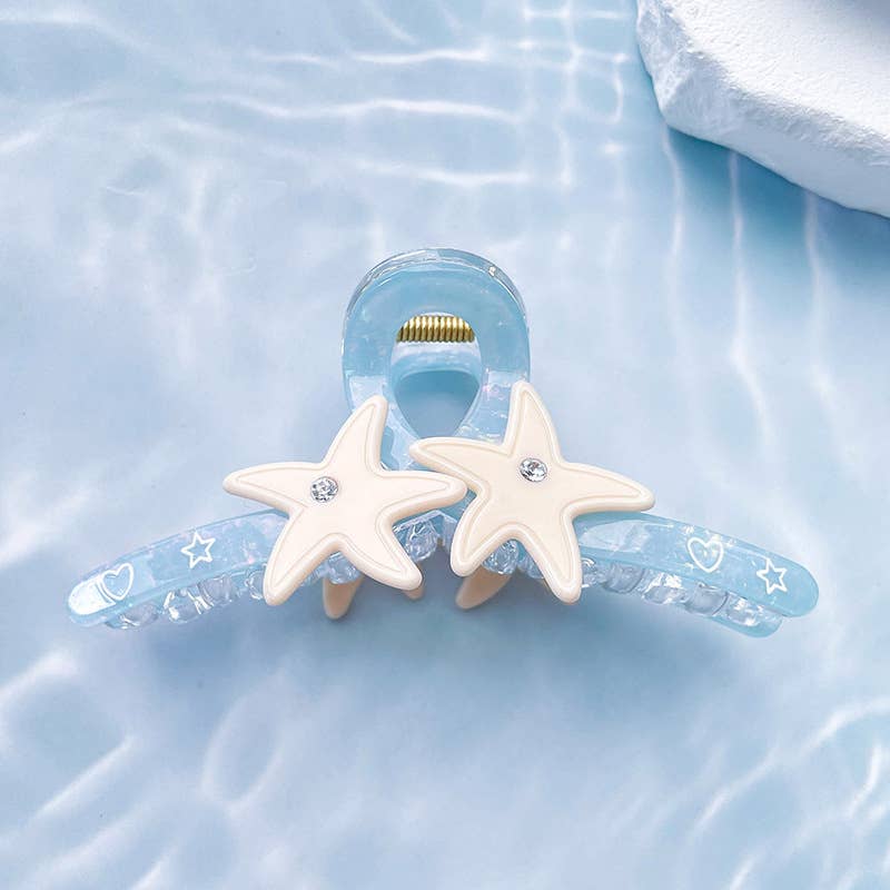 SoapElenGlen - Vente Pince à cheveux – femme - Pince à cheveux étoile de mer bleu rêveur, pince à griffes de plage d'été5