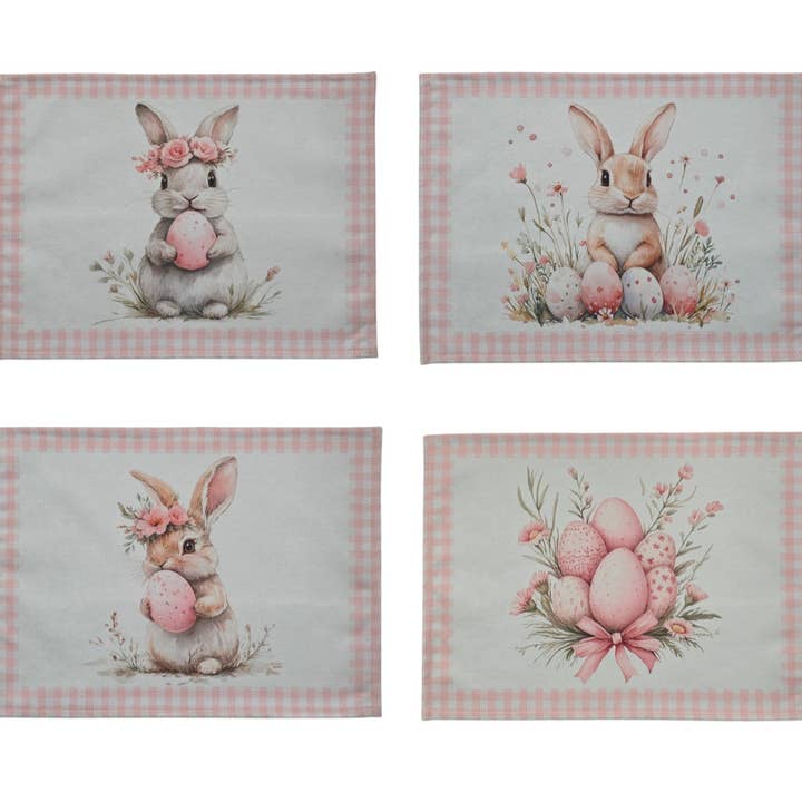 Set of 4 Pink Rabbit breakfast placemats water-repellent for wholesale by Lunaria Lab