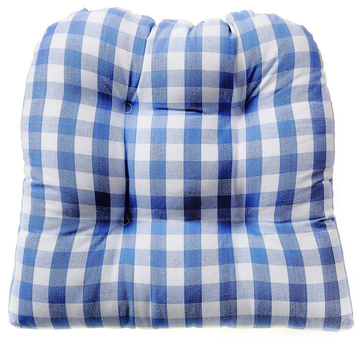 Cojín para silla Tufted - Buffalo Blue Check para venta al por mayor de Accent Linen