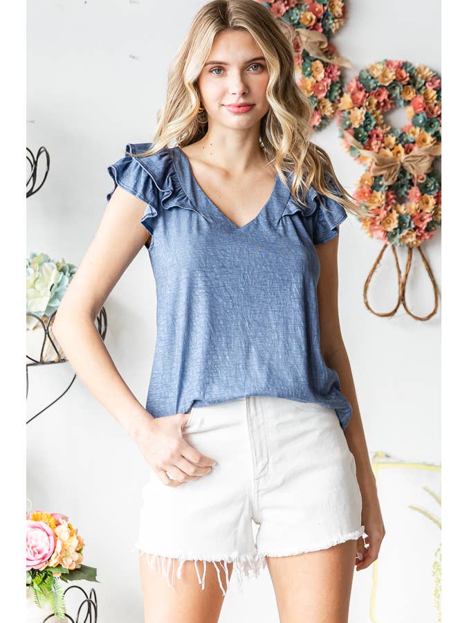 7th Ray - Vendita all'ingrosso Camicetta - Donna - Top a doppia balza a forma di V in misto cotone solido T547416