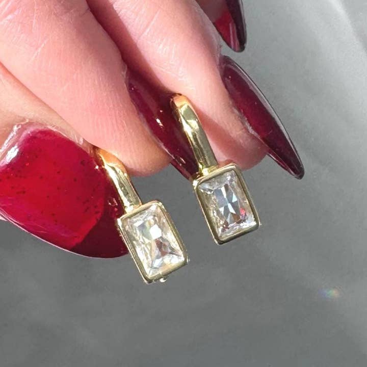 14K Gold Square CZ Diamond S925 Huggie Earring for wholesale by Everly Yours