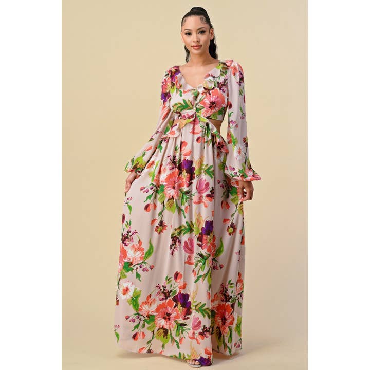 The Sang - Vente Robe – femme - SD3100520-2 - ROBE LONGUE À COL EN V PROFOND À IMPRIMÉ FLORAL9