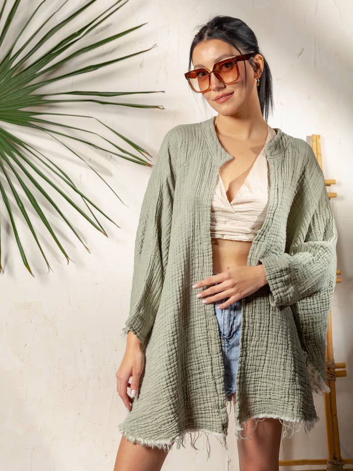 Moa - Wholesale Kimono - Women's - Boho Style Cream Muslin Poncho