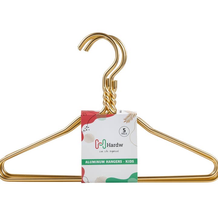 DEILSY - Venta al por mayor Percha para la ropa - Perchas de Aluminio Dorado para Niños (5 Piezas por Funda de Papel)