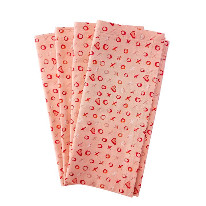 90 West Linen Co. - Wholesale Dinner & Cloth Napkin - Xs and Os Valentine's Day Napkins, Set of 42
