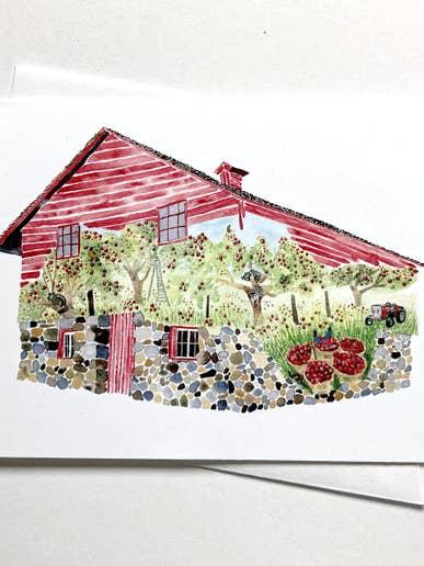 HAMBLY (ORCAS ISLAND) BARN & FARM HABITAT NOTECARD for wholesale by Jill Bliss Artwork