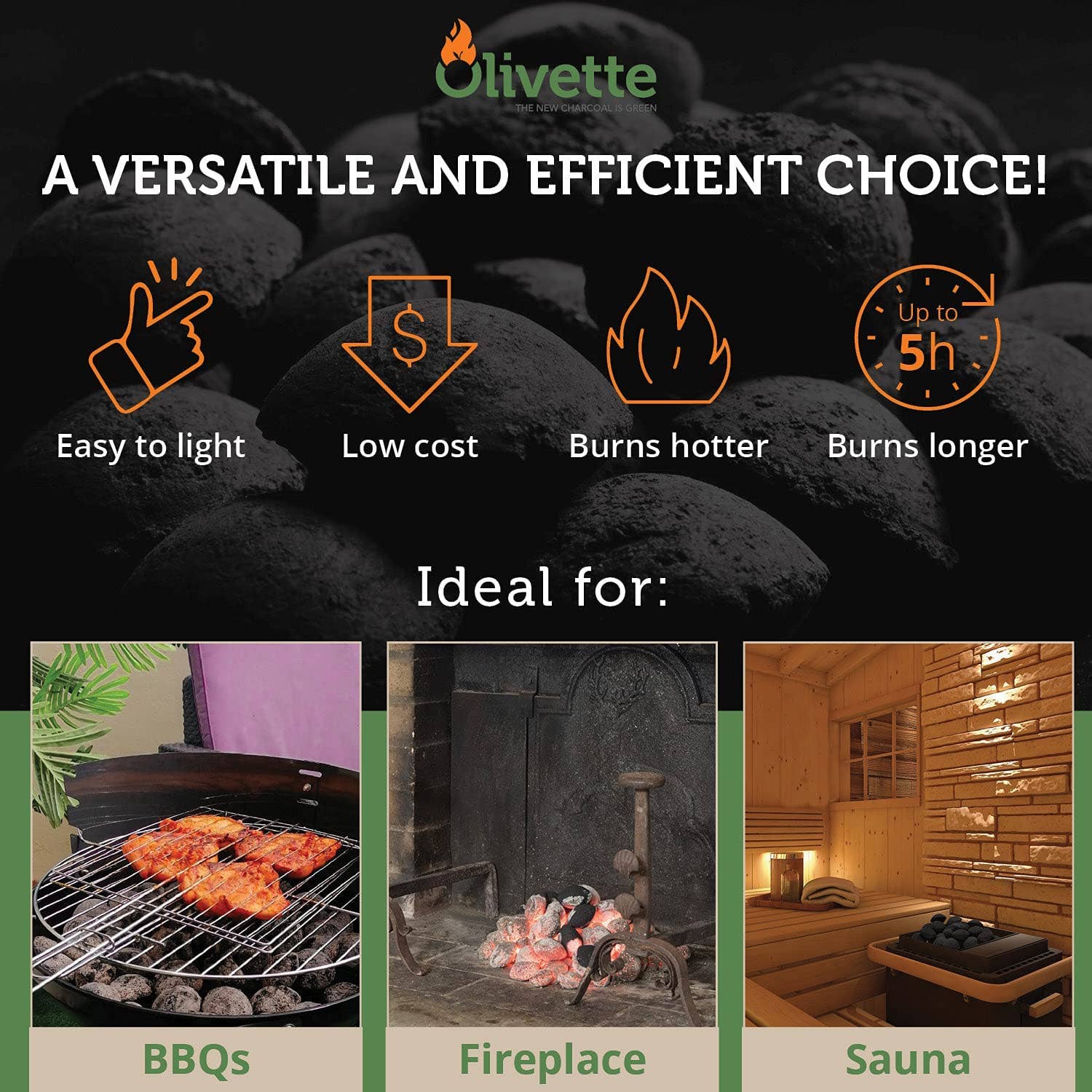 ATLAS OLIVE OILS - Wholesale Fire Pit - Olivette Organic Charcoal Briquette for BBQ|USDA Organic|3Kg3