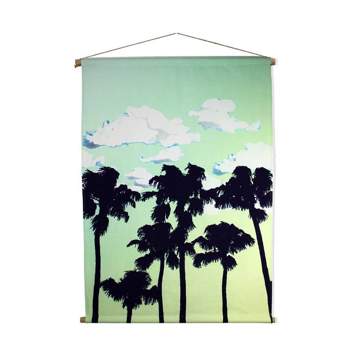 Wall decoration wall hanging palm trees green blue fabric 90x130 cm for wholesale by Signature Home Collection GmbH