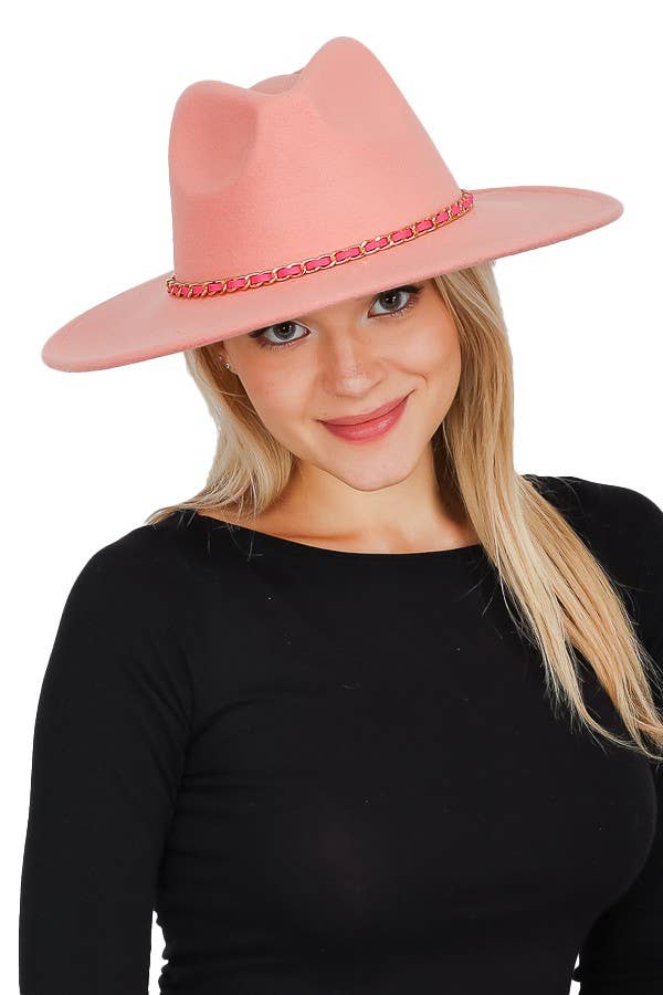 Cap Zone - Vente Chapeau en feutre – unisexe - Chapeau de rancher à large bord à chaîne dorée en faux daim12