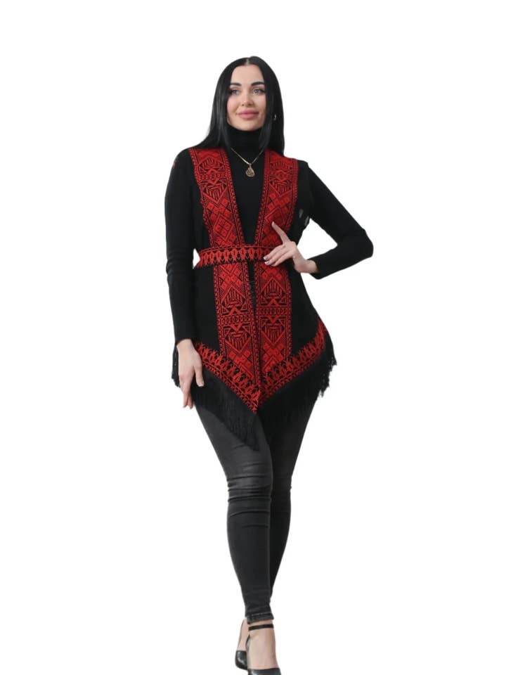 Geborduurd Chiffon Vest Met Kwastjes voor wholesale door Palestinian Elegance