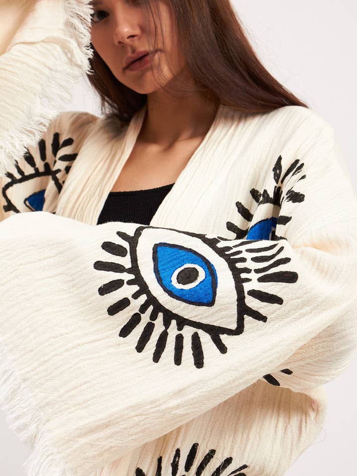 Umays Boho - Wholesale Kimono - Women's - Evil Eye Robe, Cotton Kimono, Handmade Kimono for Women6