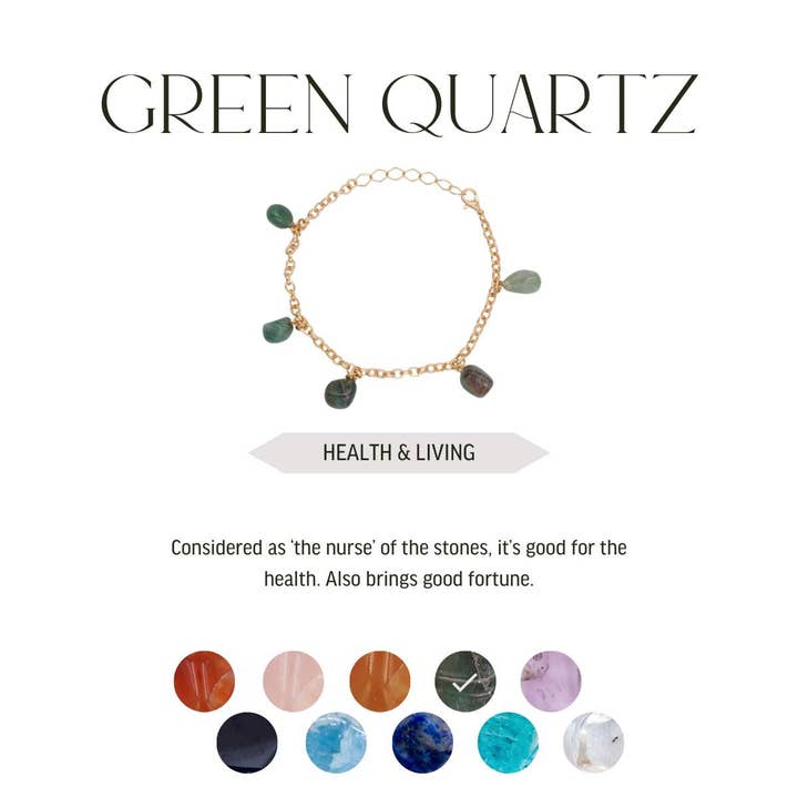Byart – Pulseira com pendente por atacado – Quartzo Verde - Tumbled 5 Pedras - Pulseira - Banhado a Ouro
