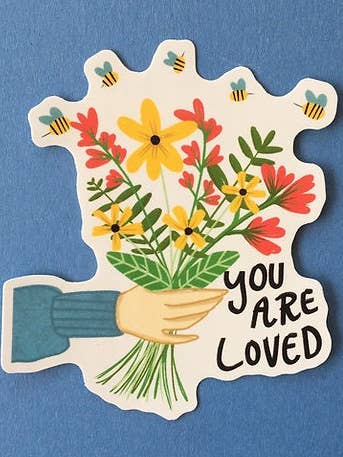 You are Loved Vinyl Sticker | Positive Quote Sticker | Flower Sticker | Gift for Friend | Cute Happy Energy Decal for wholesale by Frankie Blue