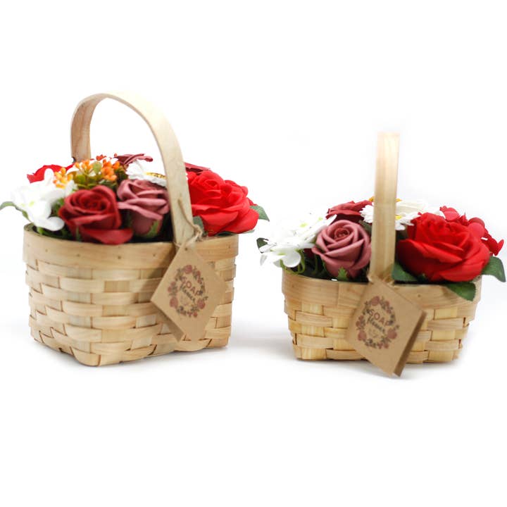 Ancient Wisdom - Wholesale Artificial Flowers - Large Red Bouquet in Wicker Basket1