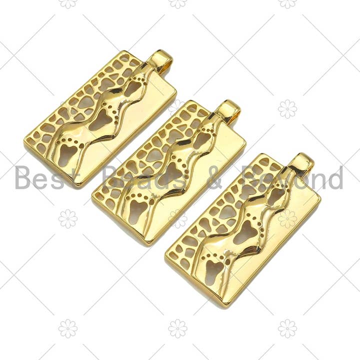 BestBeads&Beyond - Wholesale Individuele bedel/hanger - Holle voet op rechthoekige vorm hanger, 18K gouden charme, ketting armband charme hanger, 6x37mm, Sku #FH169