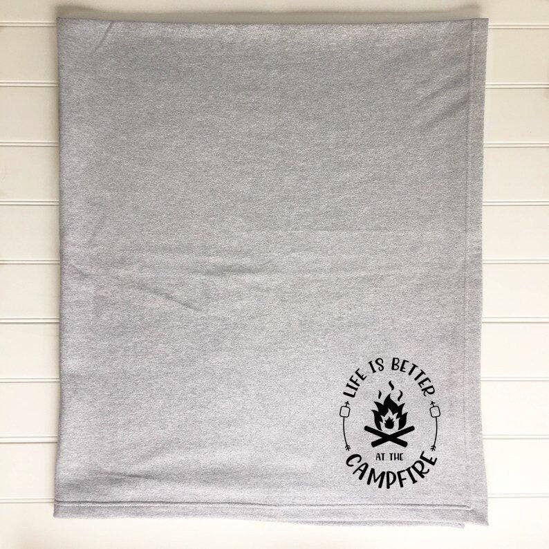 Perfect Day Print Co - Wholesale Throw Blanket - Life Is Better At The Campfire Sweatshirt Blanket (ATH GREY)1