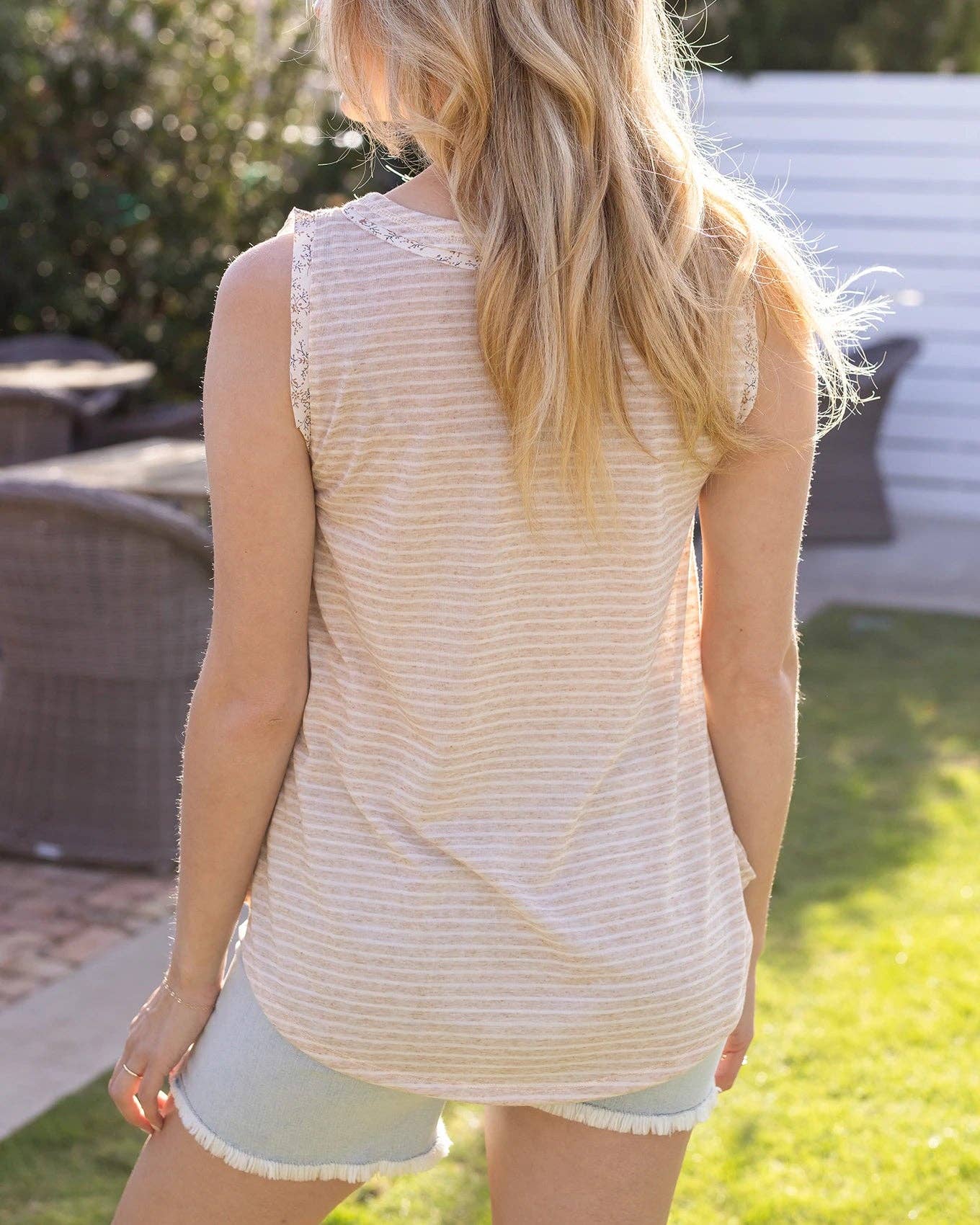 Snap Up Henley Tank in Natural Stripe for wholesale on Faire5