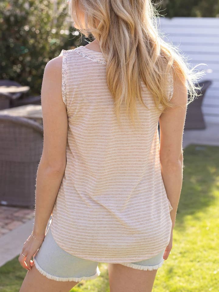 Snap Up Henley Tank in Natural Stripe for wholesale on Faire5