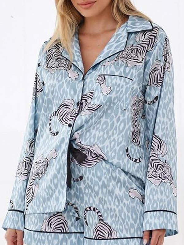 CWSPJ0373_SATIN LEOPARD PRINT LONG SLEEVE SHORTS PAJAMAS and other Purchase Wholesale leopard print pajamas. Free Returns & Net 60 Terms on Faire trending on Faire.